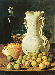 Постер Мелендес Луис Still Life with bread, greengages and pitcher Постер Мелендес Луис Still Life with bread, greengages and pitcher