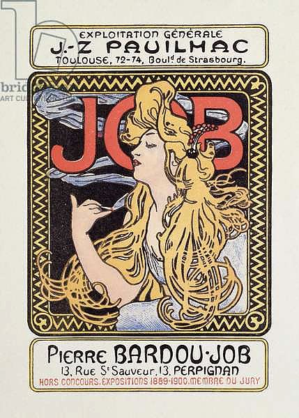 Advertising poster for cigarette paper Job created by Alphonse Mucha 1900 - Sun 12x8 cm Advertising poster for cigarette paper Job released by Alphonse Mucha, 1900 - Private collection