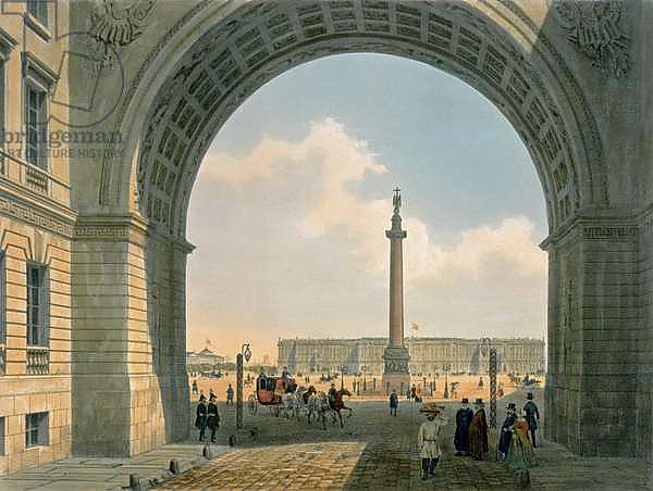 Palace Square, View from the Arch of the Army Headquarters, St. Petersburg, printed by Lemercier, Paris, 1840s