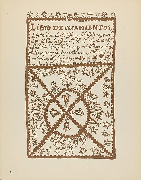 Plate 1 Jemez Book of Marriages From Portfolio Spanish Colonial Designs of New Mexico