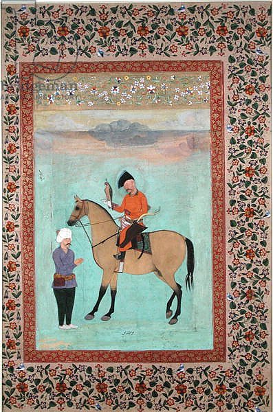 Ms E-14 Shah Abbas on a horse holding a falcon, c.1620