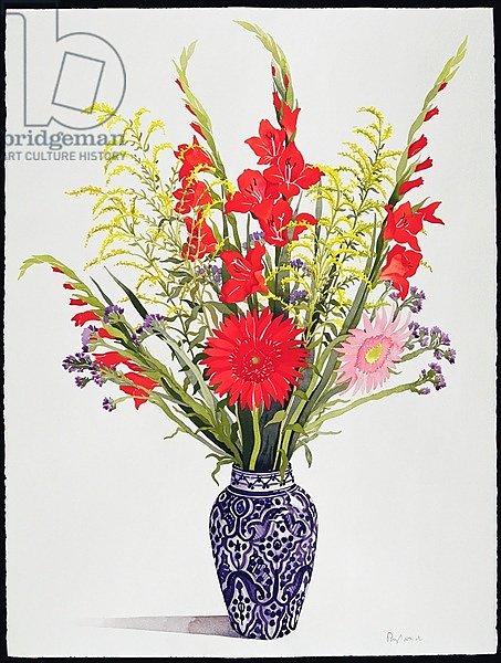 Tiger Lilies, Gladioli and Scabious in a Blue Moroccan Vase