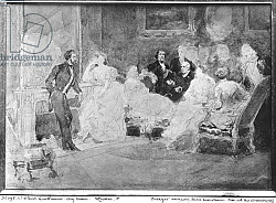 Постер Лами Евген Alfred de Musset Eugene Delacroix and Pierre Antoine Berryer at a society evening, c.1840 Постер Лами Евген Alfred de Musset Eugene Delacroix and Pierre Antoine Berryer at a society evening, c.1840