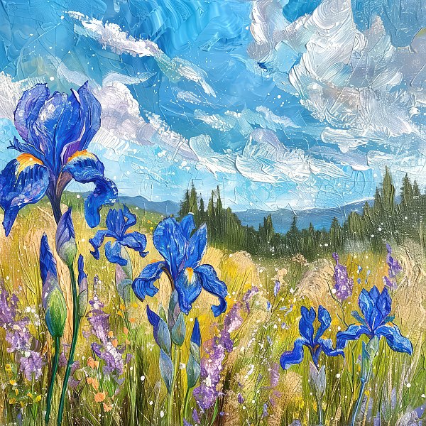 Irises under the blue sky
