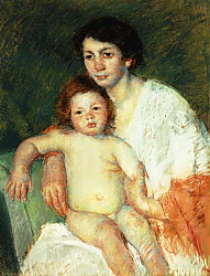 Постер Кассат Мэри (Cassatt Mary) Nude Baby on Mother's Lap Resting Her Right Arm on the Back of the Chair, 1913 Постер Кассат Мэри (Cassatt Mary) Nude Baby on Mother's Lap Resting Her Right Arm on the Back of the Chair, 1913