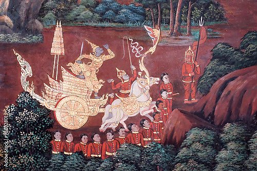 Картина Рамаяна на стене в храме Таиланда #14