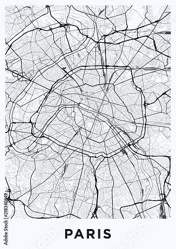 Светлая вертикальная карта Парижа