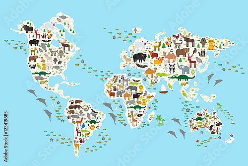 Детская карта мира с животными №7