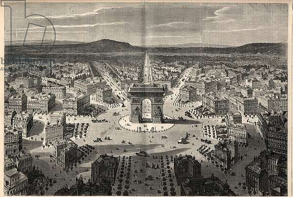 Transformations of Paris under the Second Empire, Haussmann Paris: general view of the roundabout of Place de l'Etoile. Engraving in “” L'Univers illustrious””, 1868.