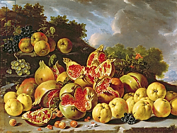 Постер Мелендес Луис Still Life with pomegranates, apples, cherries and grapes Постер Мелендес Луис Still Life with pomegranates, apples, cherries and grapes