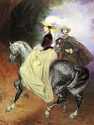 Постер Брюллов Карл Всадники (Портрет Е.И.Мюссара и Э.Мюссар). 1832 Постер Брюллов Карл Всадники (Портрет Е.И.Мюссара и Э.Мюссар). 1832