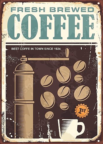 Свежемолотый кофе, ретро плакат кофейни
