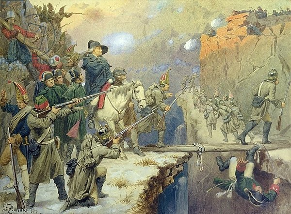 Suvorov crossing the Devil's Bridge in 1799, 1880