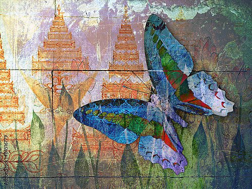 Рисунок бабочки с орнаментом на стене