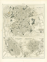 Постер План городов Испании: Мадрид, Сарагоза и Барселона, 1860 г.