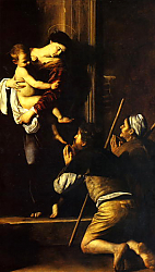 Постер Караваджо (Caravaggio) Алтарь Капеллы Кавалетти в Санта Агостино в Риме, Мадонна пилигримов Постер Караваджо (Caravaggio) Алтарь Капеллы Кавалетти в Санта Агостино в Риме, Мадонна пилигримов