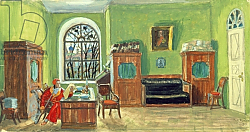 Постер Кустодиев Борис Stage design for the theatre play 'Pushkin's Death' by M. Saltykow-Schtschedrin, 1914 Постер Кустодиев Борис Stage design for the theatre play 'Pushkin's Death' by M. Saltykow-Schtschedrin, 1914