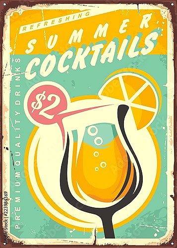 Ретро плакат летних коктейлей