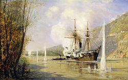 Постер Боголюбов Алексей The Russian Destroyer 'Shutka' attacking a Turkish ship on the 16th June 1877 1 Постер Боголюбов Алексей The Russian Destroyer 'Shutka' attacking a Turkish ship on the 16th June 1877 1