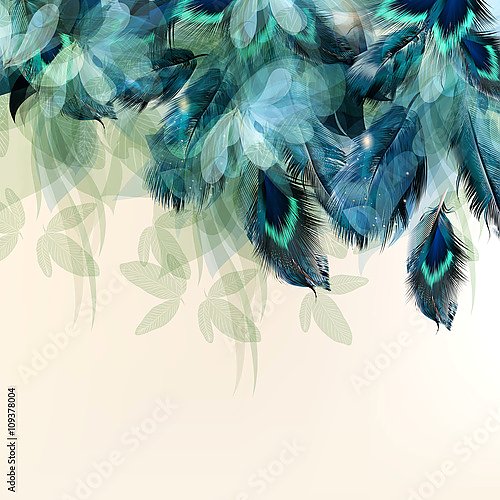 Сине-зеленые перья и листья