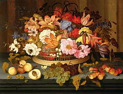 Постер Аст Балтазар Still Life of Fruit and a Basket of Flowers, 1623 Постер Аст Балтазар Still Life of Fruit and a Basket of Flowers, 1623