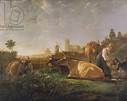 Постер Кьюп Альберт A Distant View of Dordrecht with Sleeping Herdsman and Five Cows, c.1650-52 Постер Кьюп Альберт A Distant View of Dordrecht with Sleeping Herdsman and Five Cows, c.1650-52