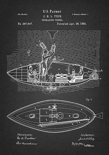 Патент на подводную лодку, 1884г