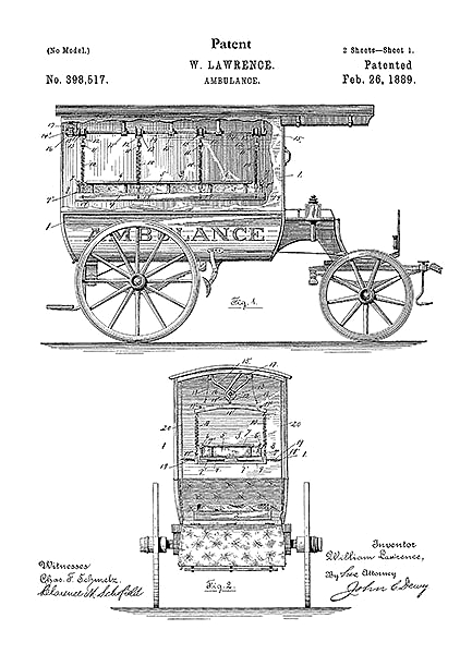Патент на карету скорой помощи, 1889г