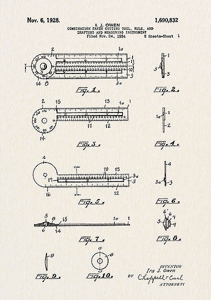Патент на комбинированый инструмент для черчения, 1928г