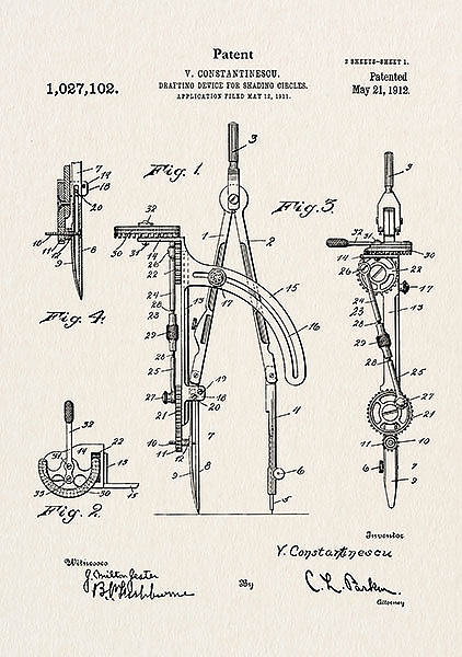 Патент на чертежный инструмент, 1912г