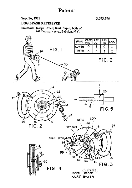 Патент на поводок-рулетку для собак, 1972г