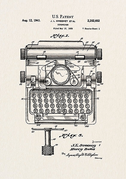 Патент на печатную машинку, 1941г