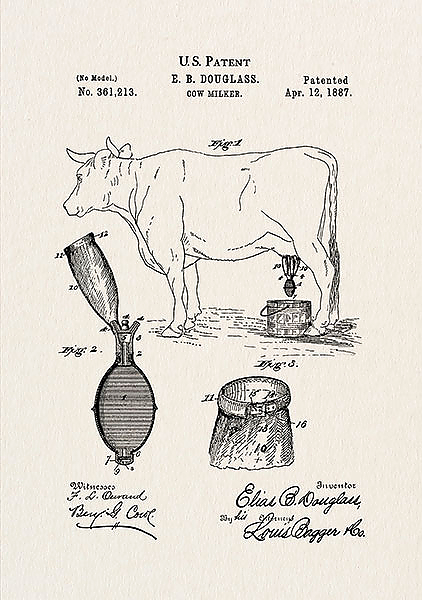 Патент на молокодоильный аппарат, 1887г