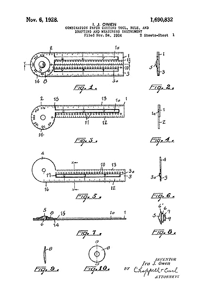 Патент на комбинированый инструмент для черчения, 1928г