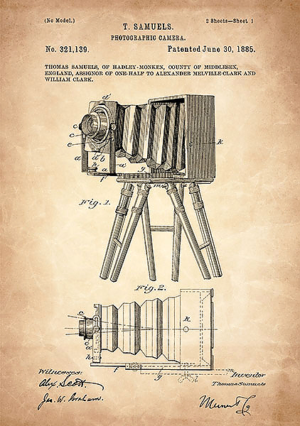 Патент на  фотокамеру, 1885 г.