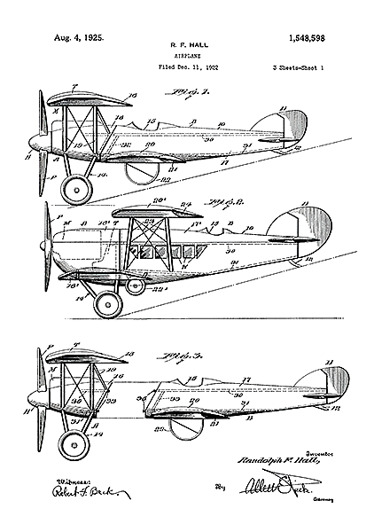 Патент на аэроплан, 1925г