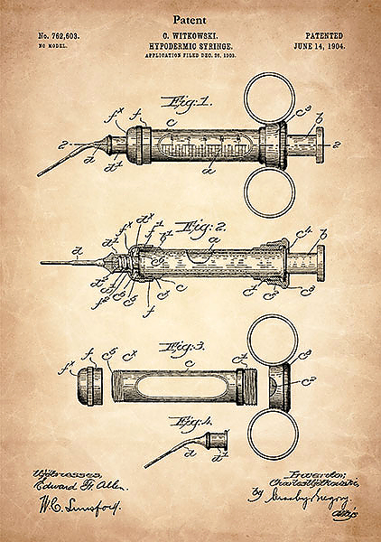 Патент на шприц для подкожных инъекций, 1904г