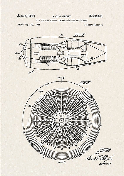 Патент на газотурбинный двигатель 1954 г.
