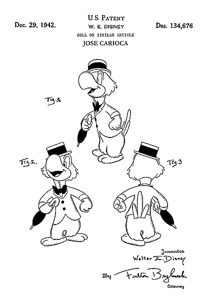 Патент на героя Jose Carioca, Disney, 1942г