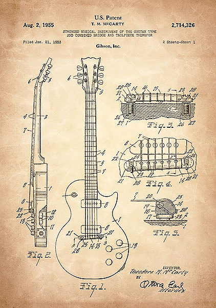 Патент на гитару Gibson, 1955г