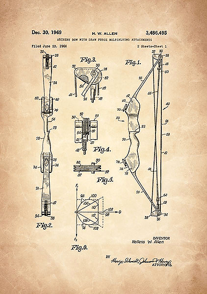 Патент на лук для стрельбы, 1969г