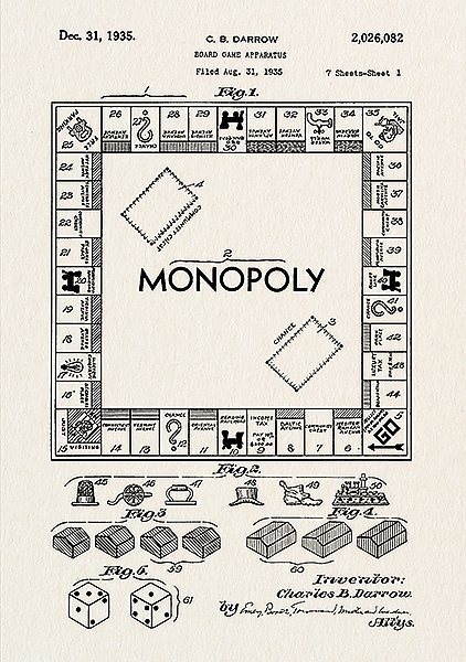 Патент на настольную игру Монополия, 1935г