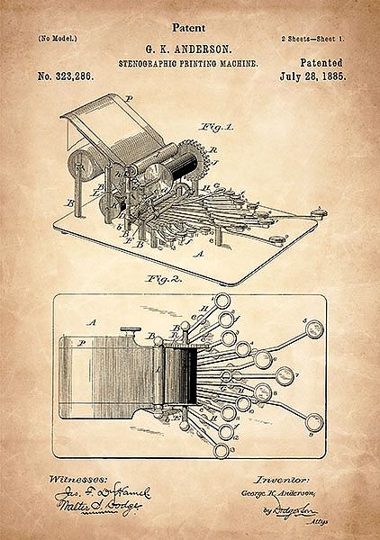Патент на стенографическою машинку, 1885г