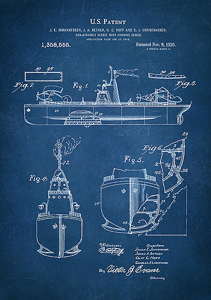 Патент на непотопляемый военный корабль, 1920г