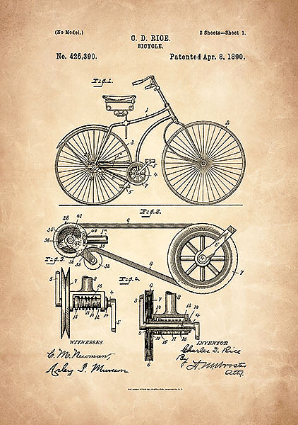 Патент на велосипед, 1890г