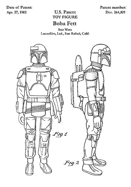 Патент на героя Star Wars - Boba Fett, 1982г