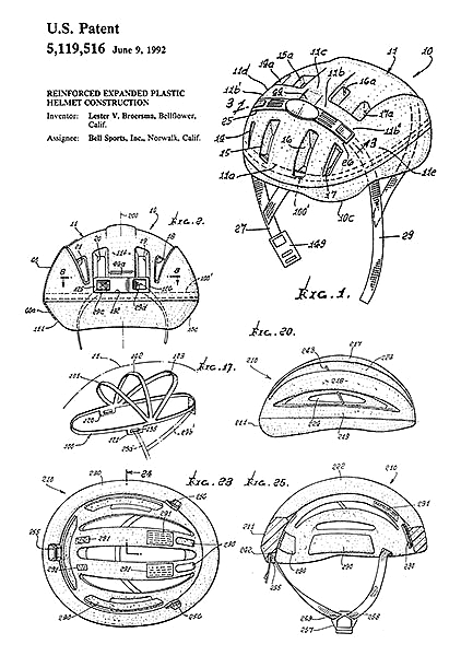 Патент на велосипедный шлем, 1992г