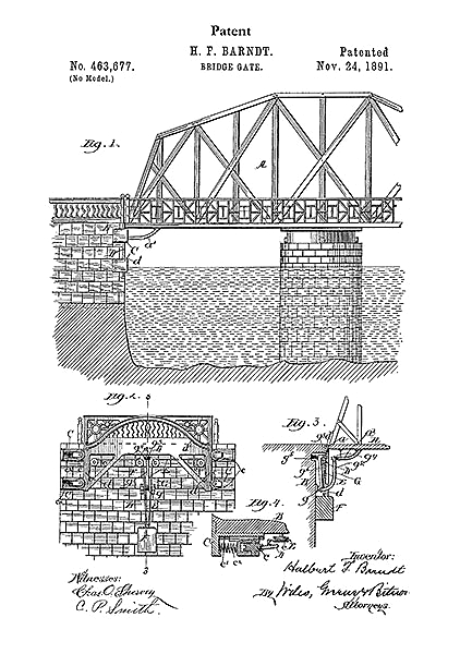 Патент на ворота моста, 1891г