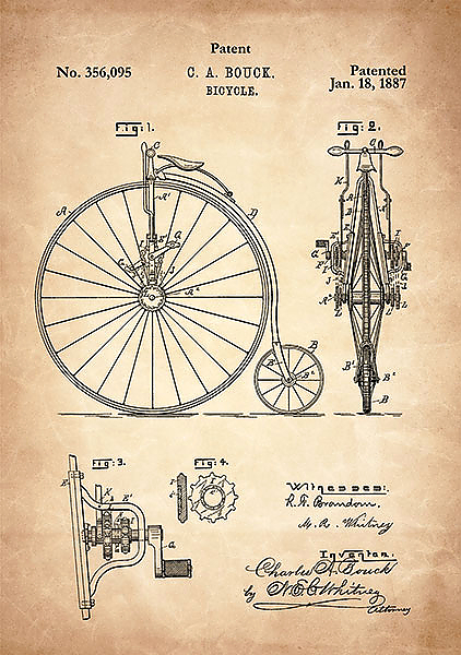 Патент на велосипед Пенни-фартинг, 1887г