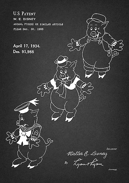 Патент на героев - Три порасенка, Disney, 1934г